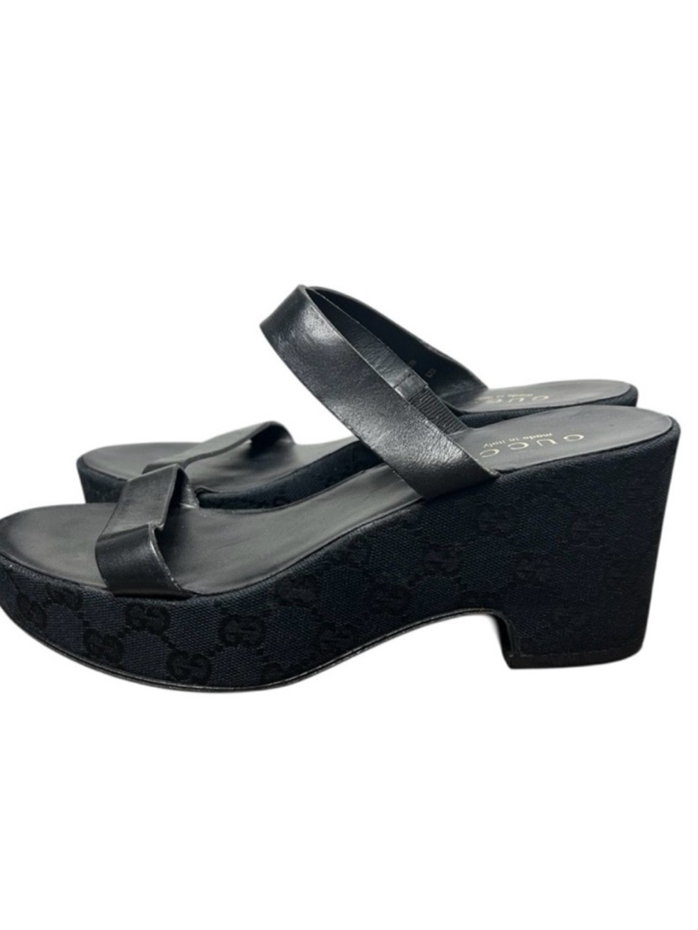 Gucci Black Monogram Platform Slide Sandals - Picture 5 of 7
